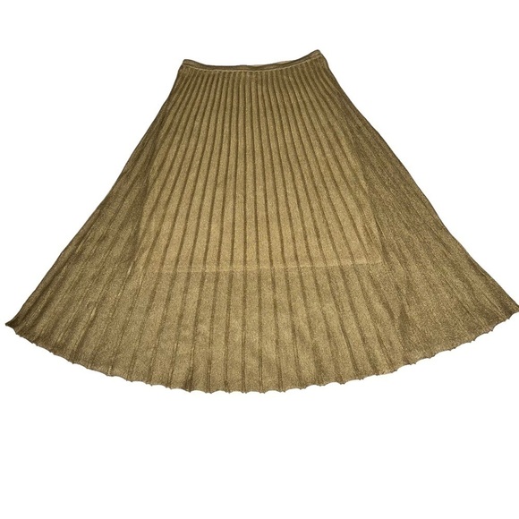 VINCE Pleated Gold Bronze Metallic Crochet Knit Midi Skirt Lined Size M - Picture 11 of 16